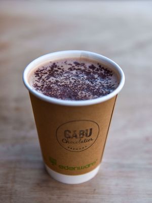 Vegan hot chocolate 
(Choose your strength)  at Gabu Chocolatier in South East London