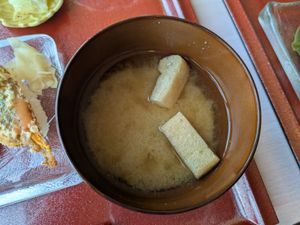 Miso soup at Vegan Sushi Kyoto in Kyoto