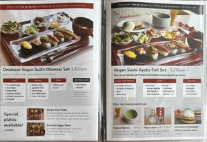 Sushi set options at Vegan Sushi Kyoto in Kyoto