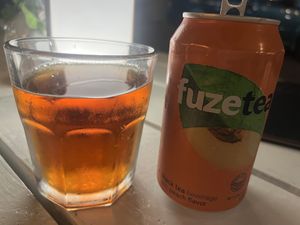 Delicious peach iced tea on offer  at Mi Familia Ristorante in Willemstad