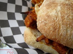 The incredible vegan pulled 'pork' sandwich. at Resto Vego in Montreal
