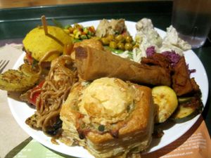 Gigantic buffet plate with amazing patty shells and Greek potatoes. at Resto Vego in Montreal