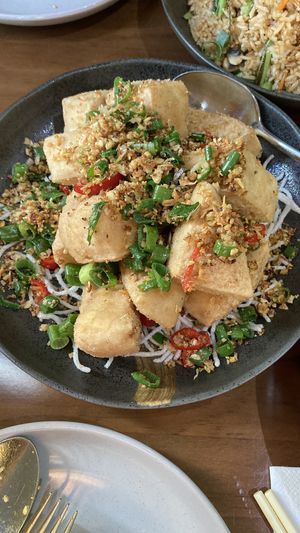 Fried spicy garlic tofu - really yummyy  at Lims Kitchen in Warners Bay