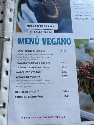 Vegan menu  at Restaurante El Canda in Veracruz