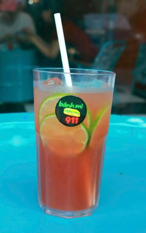 Purple Bliss (911 Signature):

Fresh Sapa's Plum Syrup mixed with Lemon Juice, topped up with Sparkling Soda!!! at bánh mì 911 in Lao Cai