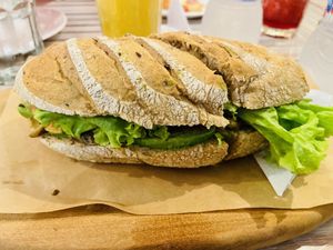 Sandwich is filling, about 10 inchess  at Galapagos Deli in Puerto Ayora