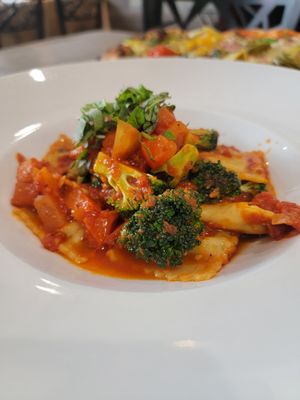 Vegan Sausage and Broccoli Ravioli at Fratello's Ristorante & Pizzeria in Idyllwild