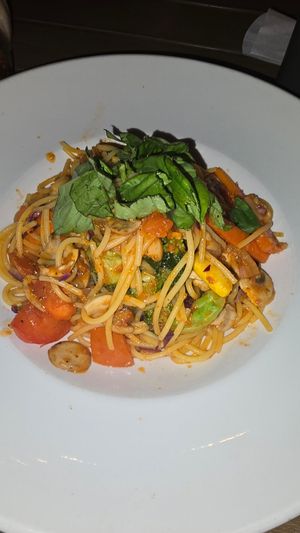 Capellini Primavera with gf pasta and mushrooms at Fratello's Ristorante & Pizzeria in Idyllwild