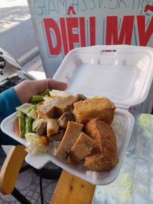 My take away fast food. A com chay at Quán Chay Diệu Mỹ - Cơm Chay Ngon Quận 7 in Ho Chi Minh City