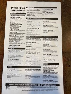 Updated Menu 4/1/25 at Puddlers Kitchen & Tap in Bridgeport