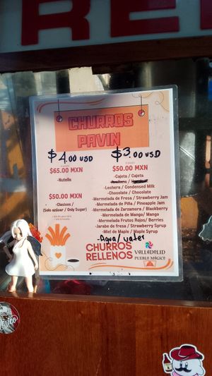 Menu at Churros Pavin in Valladolid