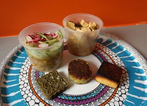 Ramen de mamie + Mapo Tofu + Galette de Légumes + Fortune + Gateau Volcano at Toutofu in Paris