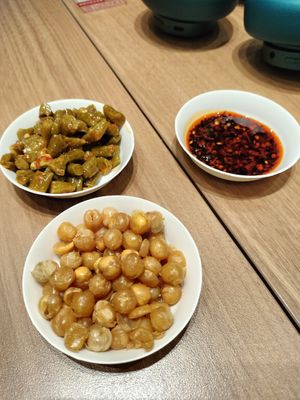 Free snacks and chili oil at PKX - Xiao Noodles in Beijing