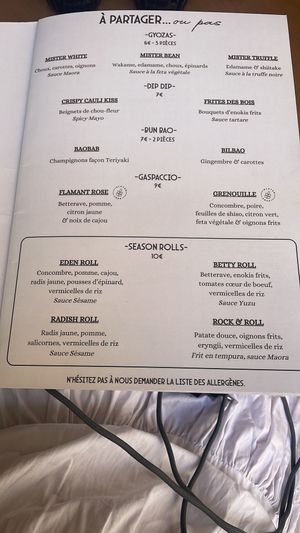 Menu  at Maora Restaurant - Batignolles in Paris