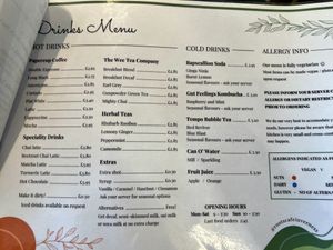 Drinks menu   at Roots Cafe Inv in Inverness