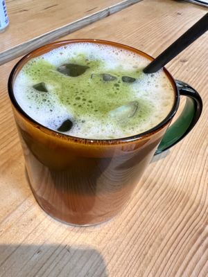 Iced matcha latte   at Roots Cafe Inv in Inverness