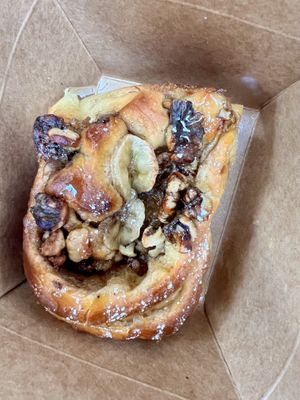 Sticky bun- banana, walnut & maple  at Roots Cafe Inv in Inverness