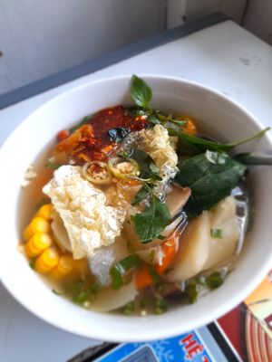 My take away vegan soup eating at home at Hủ Tiếu Chay in Ho Chi Minh City