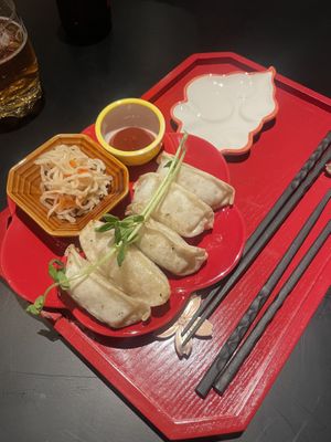 Fried gyozas with pickles   at UNO RAMEN - Sanjo in Kyoto