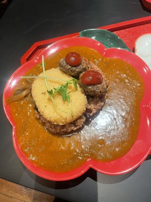 Curry with croquettes and “meat balls"  at UNO RAMEN - Sanjo in Kyoto