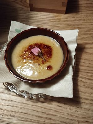 Creme brulee cherry blossom and matcha at UNO RAMEN - Sanjo in Kyoto