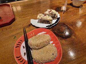 Croquettes and cheese roles at UNO RAMEN - Sanjo in Kyoto