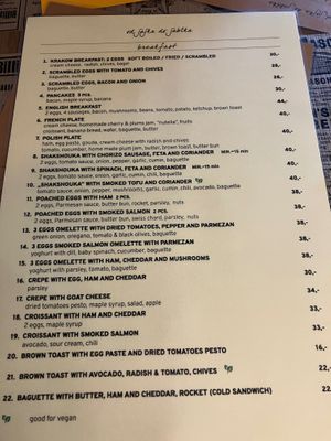 Menu at Od Jajka Do Jablka in Krakow