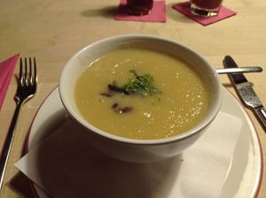 Kohlrabisuppe mit Aprikosenstücken at Alpenrose Bayrischzell in Bayrischzell