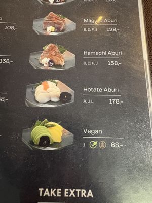 Marked vegan  at Malin Sushi in Voss