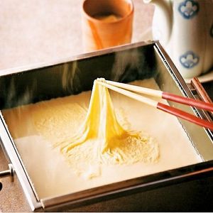 Enjoy freshly made yuba (tofu skin) with its silky texture, delicate sweetness, and rich flavor. A signature specialty of Umenohana, prepared fresh every day. at Yuba & Tofu Restaurant Umenohana Honmachi - 梅の花 本町店 in Osaka