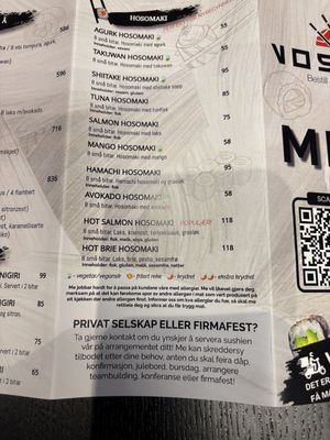 Vegan symbol  at Vossa Sushi in Voss