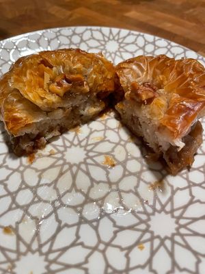 Walnut baklava, cut in half at Pekarna Gornja Radgona in Gornja Radgona