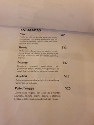 menu at Puro Cocina Honesta in Cali