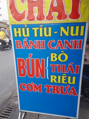 Sign outside with menu at Hu Tiu- Nui in Ho Chi Minh City