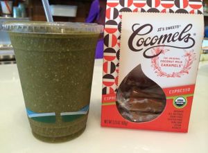 green smoothie and vegan caramels at The Bee in West Palm Beach