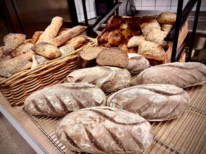 Organic sourdough bread.  at Frosta Deli in Hoeoer