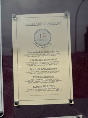 Menu (all can be made vegan)  at 15 Church in Saratoga Springs