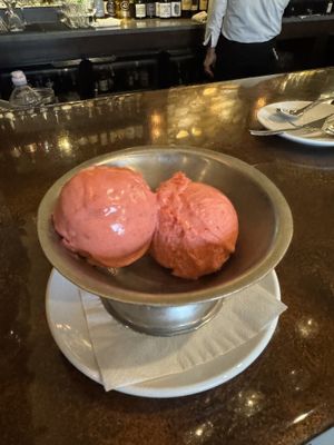 Strawberry sorbet   at 15 Church in Saratoga Springs