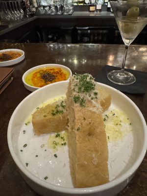 Focaccia with vegan parm  at 15 Church in Saratoga Springs