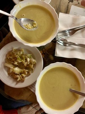 pea soup  at Cajovna Biela lalia in Bratislava