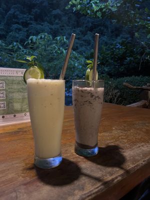 Passion fruit and chocolate vegan milkshake   at Sumatra Orangutan Explore in Bukit Lawang