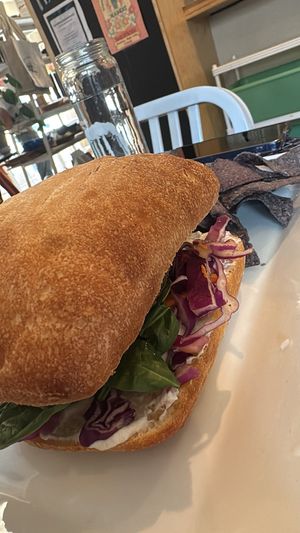 Burger with ciabatta at Healthy Being Juicery in Jackson