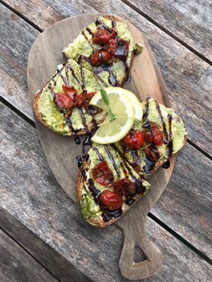 Delicious caprese toast! at Healthy Being Juicery in Jackson