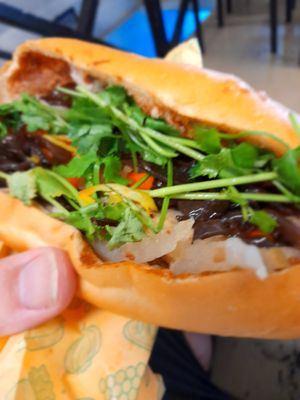 Plenty of filling in my vegan banh mi at HỒNG ÂN in Ho Chi Minh City