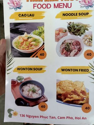 Menu  at Quan Chay Tinh Kim Thuy in Hoi An