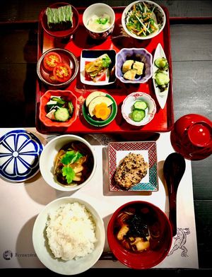 A soulful vegan lunch with 10 kinds of traditional Japanese pickles, including Nukazuke — rice bran fermented vegetables. Thursdays only. Reservation recommended. at Japanese Fermented Degustation Bar ODORU in Osaka