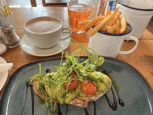 Vegan avacado and sourdough with friesd  at The Heron Farm Shop & Kitchen in Strathaven