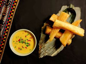 Mandioca a la huancaína at Inti Restaurante in Porto