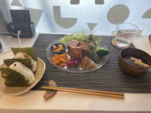 Teriyaki tofu vegan lunch plate option  at Pamoja in Tokyo
