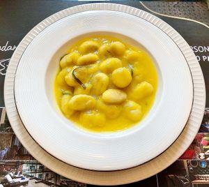 Gnocchi with pumpkin velouté at Britpop Brunch - Great British Restaurant in Dubai
